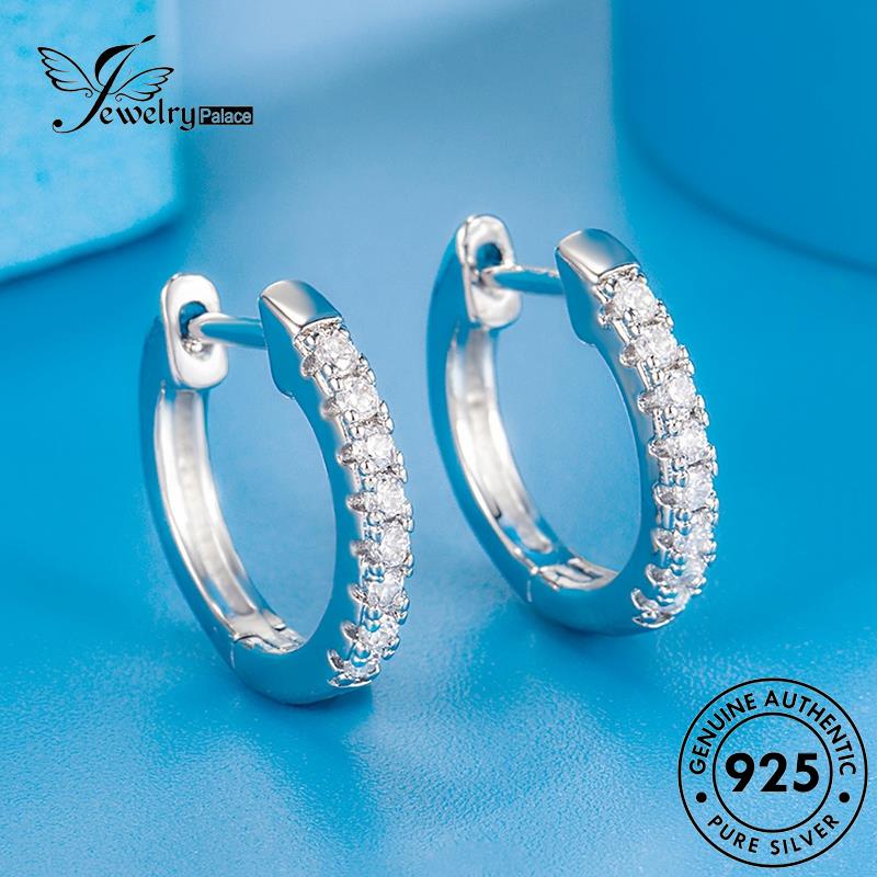 Jewelrypalace Anting Wanita Moissanite Berlian Emas Bulat Perak925 Hoop Asli E722