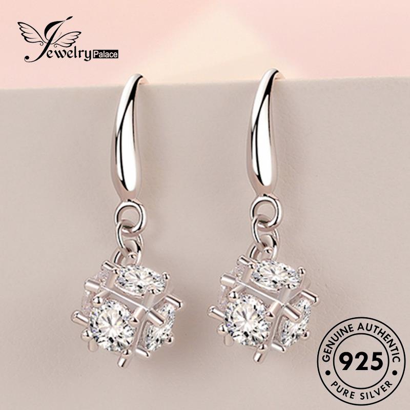 Jewelrypalace Anting Kait Magic Perak Kubus Moissanite Berlian Emas Asli925 Wanita E728