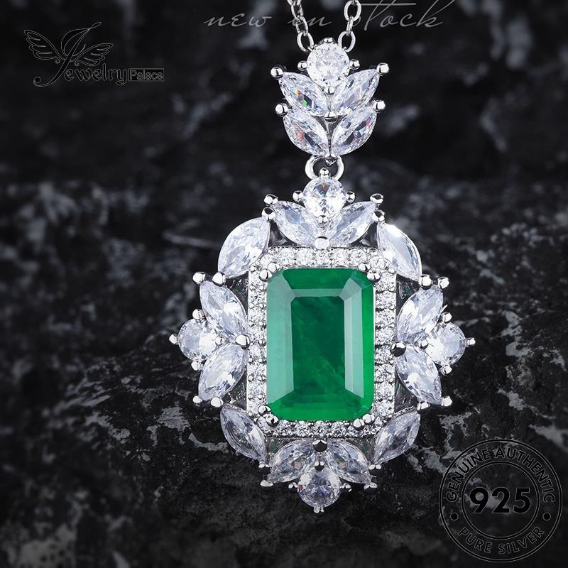 Tempat Perhiasan Wanita925 Kalung Set Persegi Asli Perak Emerald S631