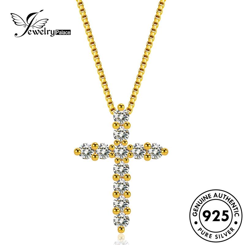 Jewelrypalace Emas Asli Fashion Wanita925 Berlian Perak Kalung Salib Moissanite N1110