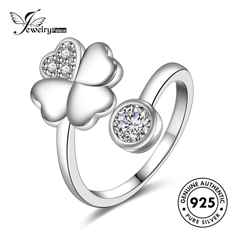 Tempat Perhiasan Wanita Cincin Perak Asli Clover925 Fresh Moissanite Berlian Emas R1751