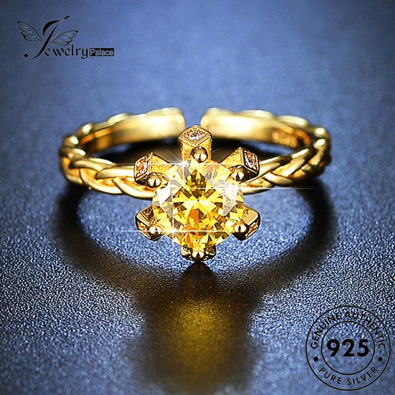 Jewelrypalace 925cincin Wanita Citrine Perak Bunga Emas Asli The R442