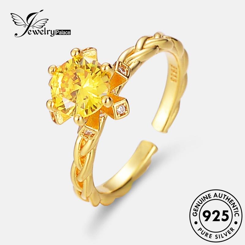 Jewelrypalace 925cincin Wanita Citrine Perak Bunga Emas Asli The R442