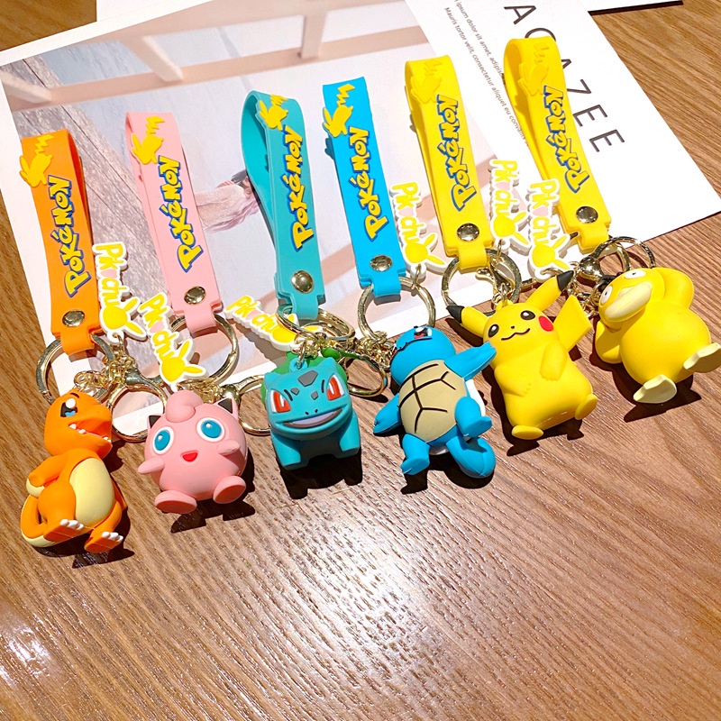 Gantungan Kunci Kartun Pokemon Karakter PVC Pikachu Charizard Bulbasaur Squirtle Anime Boneka Figurine Tas Liontin