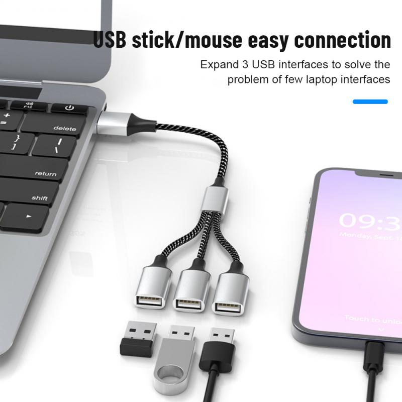 Usb C Hub 4port Tipe C Hub USB 2.0 Splitter Adaptor OTG Kecepatan Tinggi Konverter Portabel Untuk PC Komputer Telepon Laptop