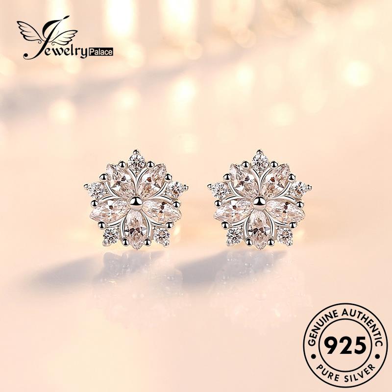 Jewelrypalace Asli Anting Bunga Wanita Fashion Berlian Pink925 Stud Kristal Perak E15