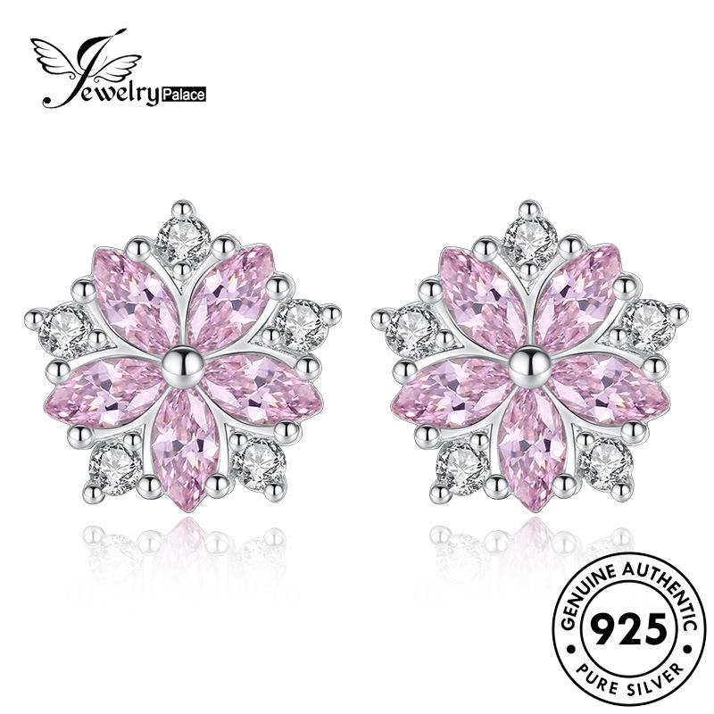 Jewelrypalace Asli Anting Bunga Wanita Fashion Berlian Pink925 Stud Kristal Perak E15