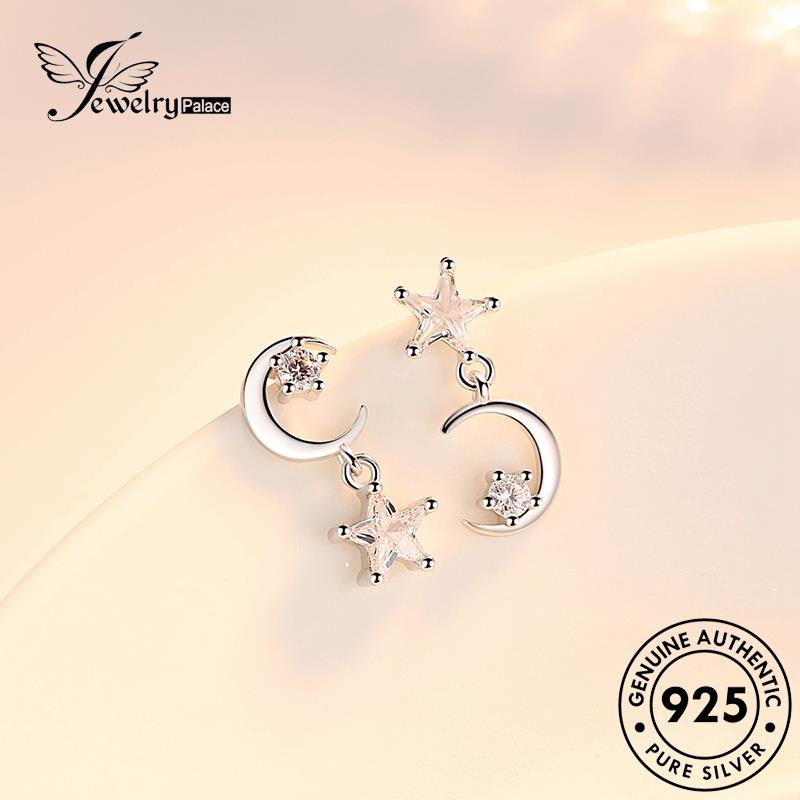 Jewelrypalace Stud Moissanite Wanita Simple Asli925 Anting Bulan Berlian Perak E34