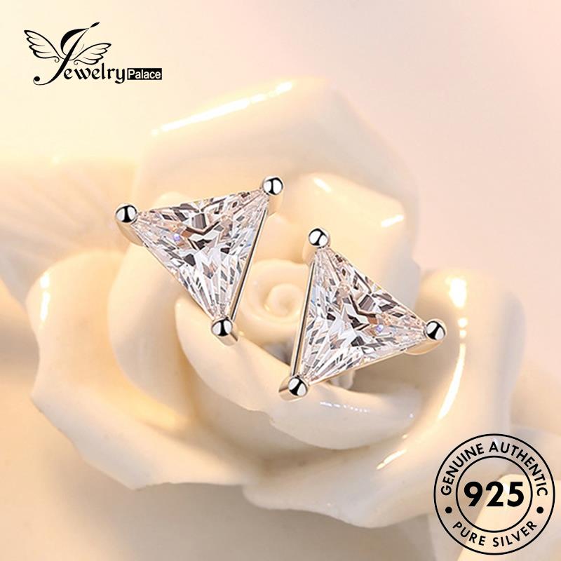 Jewelrypalace925wanita Kepribadian Segitiga Anting Perak Asli Berlian Moissanite Stud E100