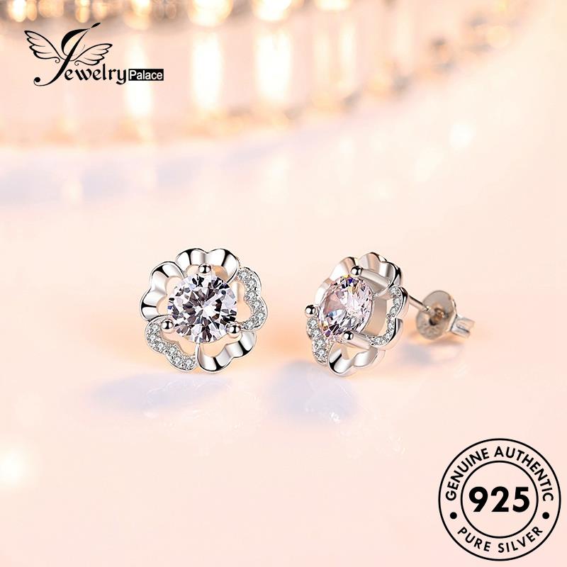 Jewelrypalace Stud Wanita Perak925 Asli Moissanite Anting Peach Berlian Fashion Blossom E119