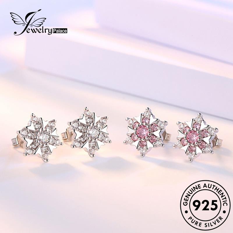 Jewelrypalace Temperamen Stud925Original Snowflake Earrings Perak Berlian Pink Kristal Wanita E228