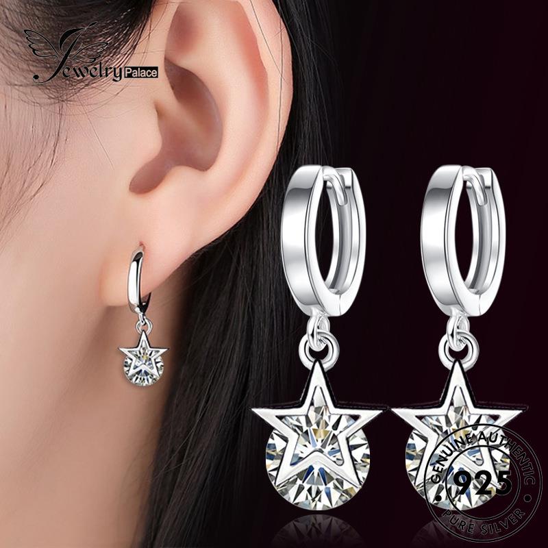 Jewelrypalace Anting Temperamen Bintang Berujung Lima Asli925 Moissanite Berlian Perak Wanita Hoop E354