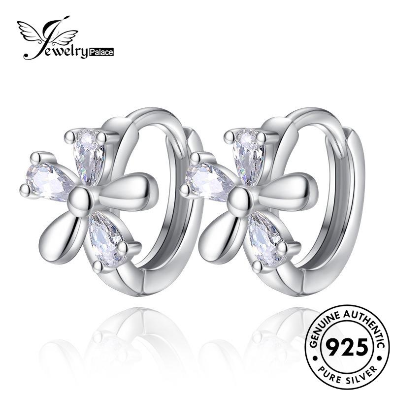 Jewelrypalace 925bunga Asli Hoop Manis Berlian Wanita Perak Moissanite Anting E357