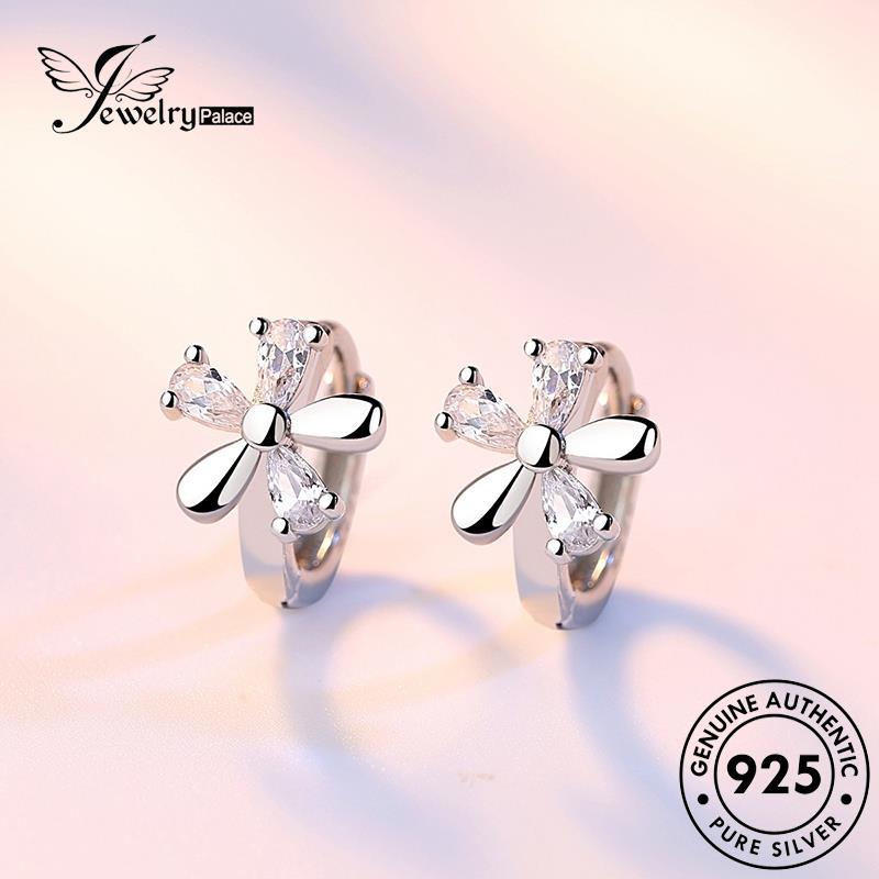 Jewelrypalace 925bunga Asli Hoop Manis Berlian Wanita Perak Moissanite Anting E357