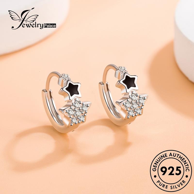 Jewelrypalace Wanita Anting Perak Hoop Berujung Lima925 Moissanite Berlian Simple Star Original E362