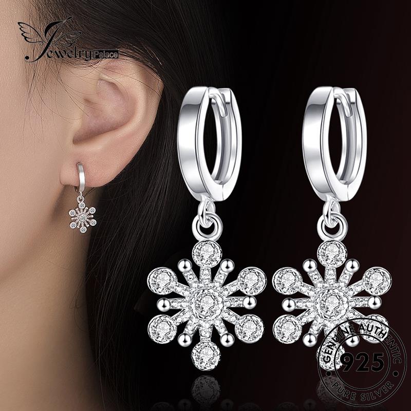 Jewelrypalace Anting Hoop Snowflake Berlian Moissanite Wanita Simple925 Perak Asli E403