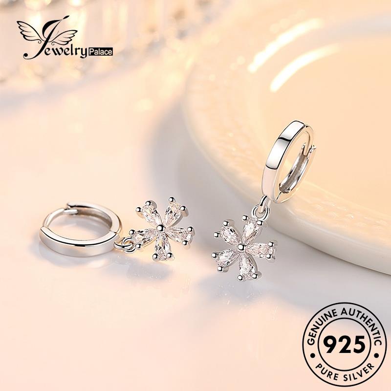 Jewelrypalace Berlian925Bunga Asli Moissanite Anting Wanita Temperamen Hoop Perak E366