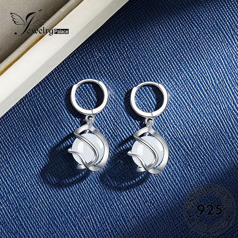 Tempat Perhiasan Wanita Asli Opal Hoop925 Gaya Silver Anting Etnik Retro E378