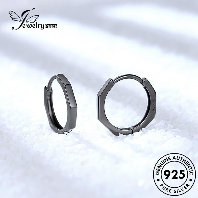 Jewelrypalace Anting Simple Wanita Perak925 Hoop Emas Asli Octagon E380