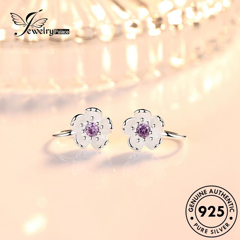 Perhiasantempat Wanita Bunga Anting Asli Berlian Kristal925 Cute Stud Silver Pink E456