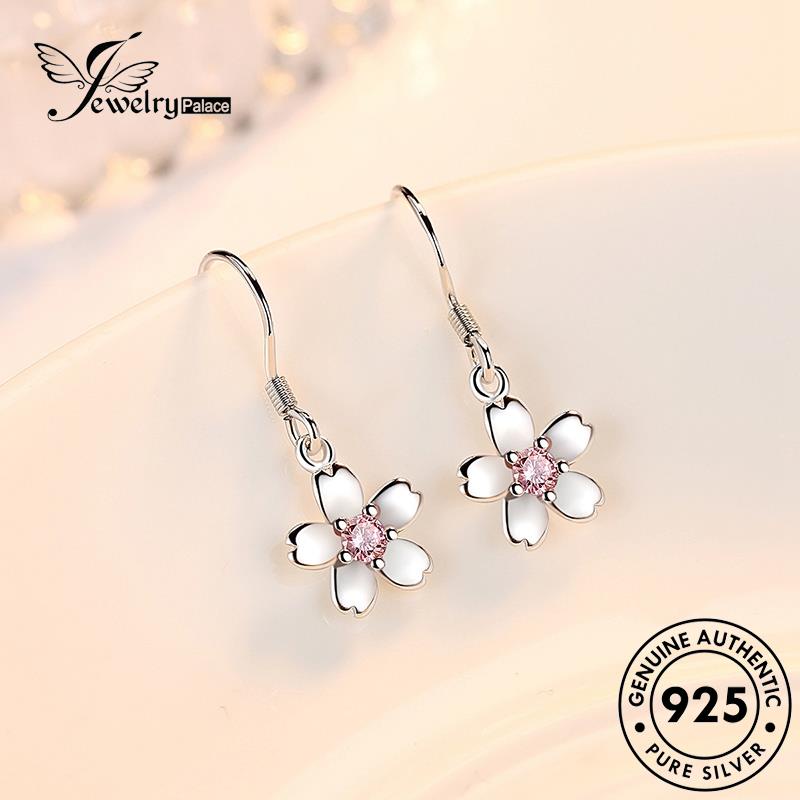 Perhiasantempat Wanita Kristal Asli Anting Sweet Rose Pink Berlian Silver Kait925 E478