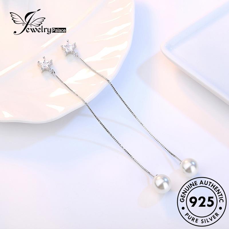 Jewelrypalace Anting Mutiara Asli Simple Wanita925Drop Silver Bintang E668