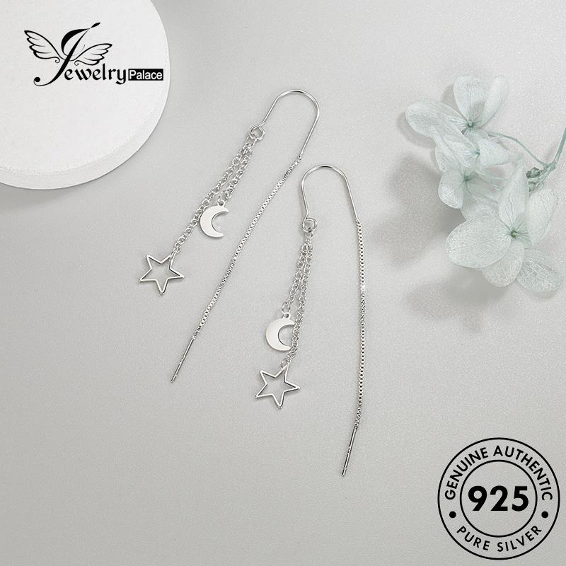 Jewelrypalace Anting Perak925 Anting Drop Moon Wanita Hollow Asli E754