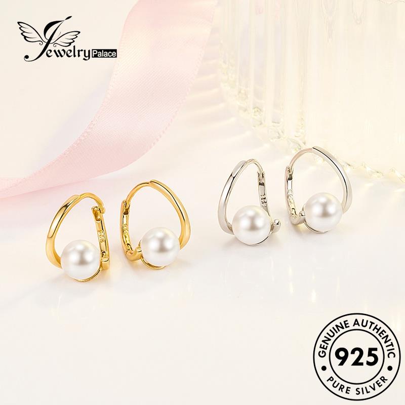 Jewelrypalace Geometri Anting Romantis Mutiara Asli Perak925 Wanita Hoop E788