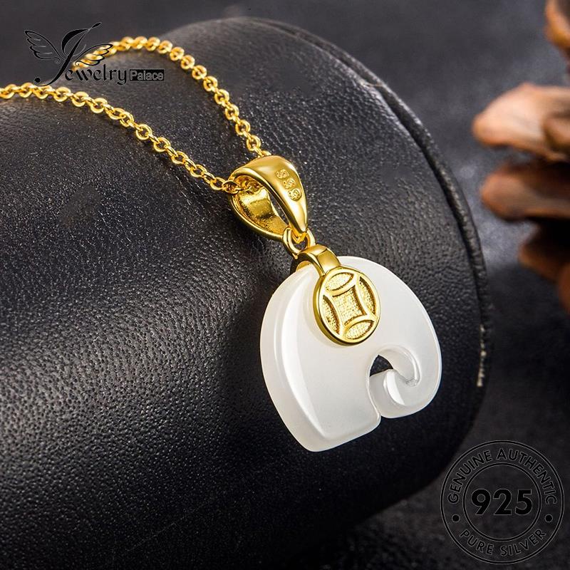 Jewelrypalace 925original Kalung Wanita Retro Giok Perak Emas Menguntungkan N304