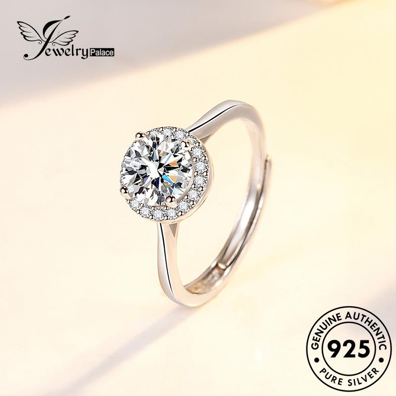 Jewelrypalace Perak Fashion925 Wanita Moissanite Asli Cincin Bulat Berlian R138