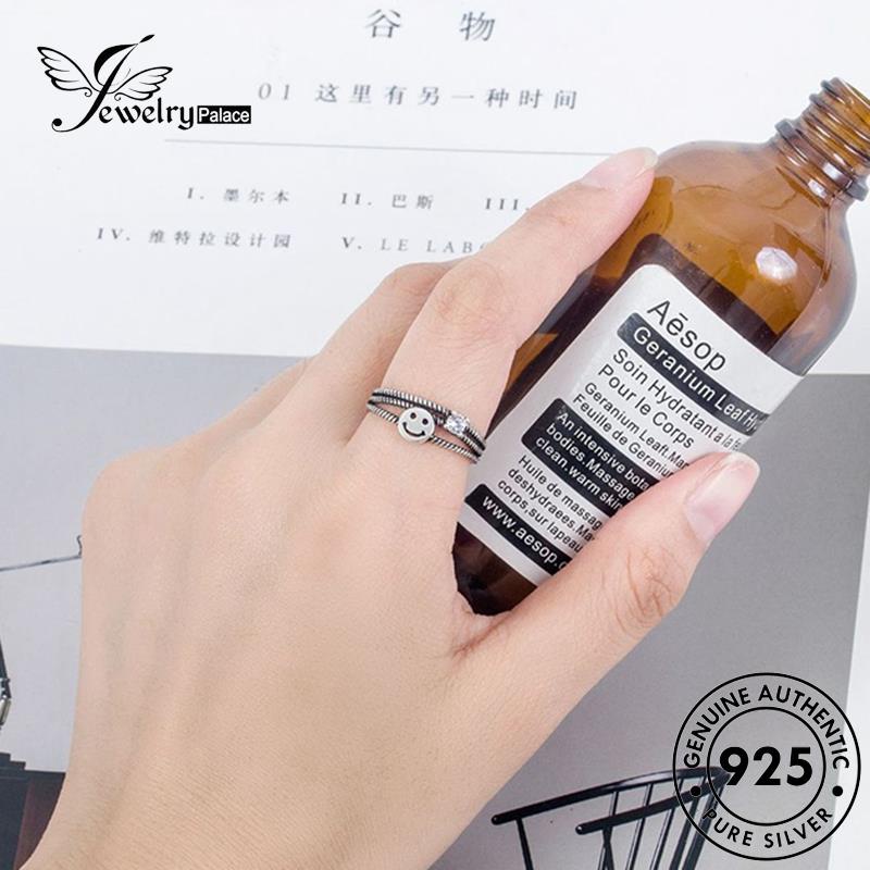 Tempat Perhiasan Wanita Smiley Rings Retro925 Perak Asli R228