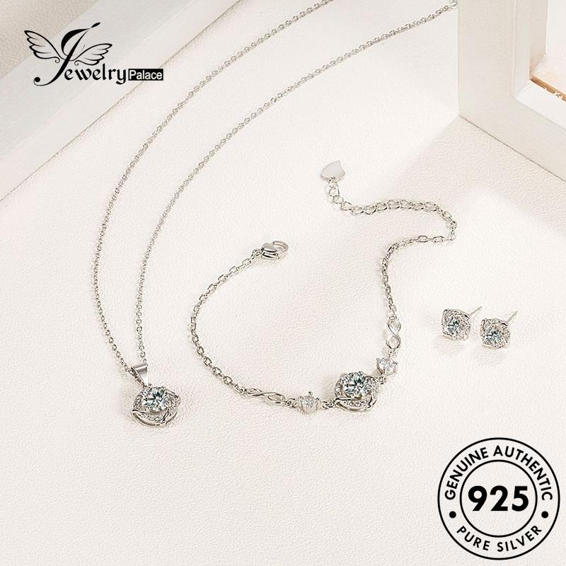 Jewelrypalace Original Kalung Fashion Clover Aquamarine 925 Perak Wanita Set S23