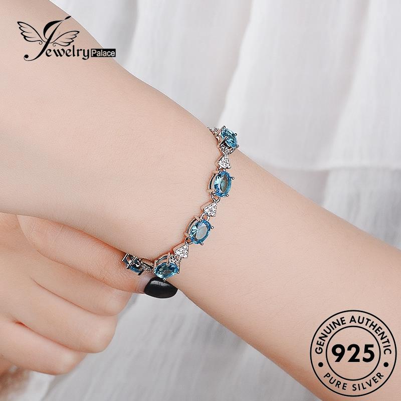 Jewelrypalace Gelang Perak Wanita Asli Lapis Emas925 Kotak Aquamarine B17