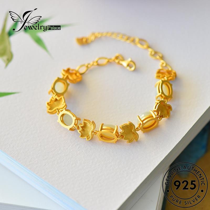 Jewelrypalace Enamel Perak Asli Wanita Lotus Gelang Giok925 B517