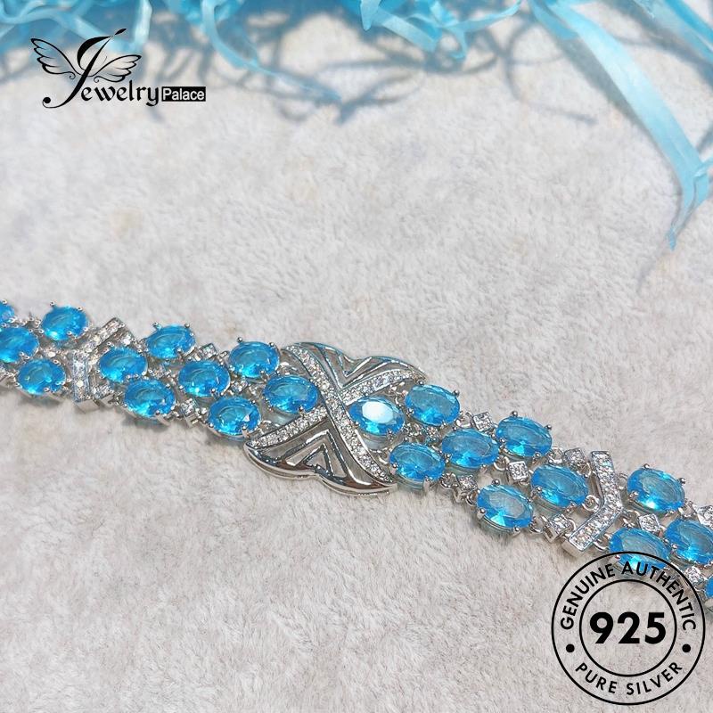 Jewelrypalace 925 Aquamarine Perak Wanita Gelang Persegi Asli B530