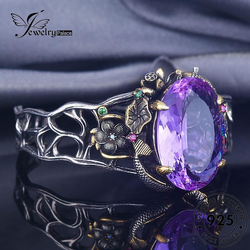 Jewelrypalace Hollow Asli925 Pisces Lotus Amethyst Wanita Bermain Gelang Perak B595