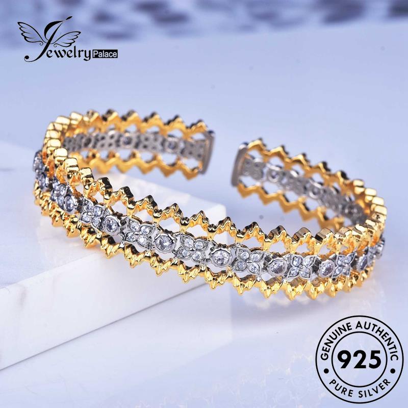 Perhiasantempat Wanita Renda Asli Gelang Berlian925 Perak Emas Kerawang Moissanite B561