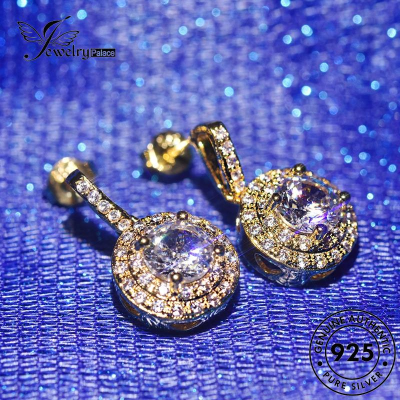 Jewelrypalace Emas Asli925 Berlian Moissanite Wanita Anting Perak Stud Bulat E164