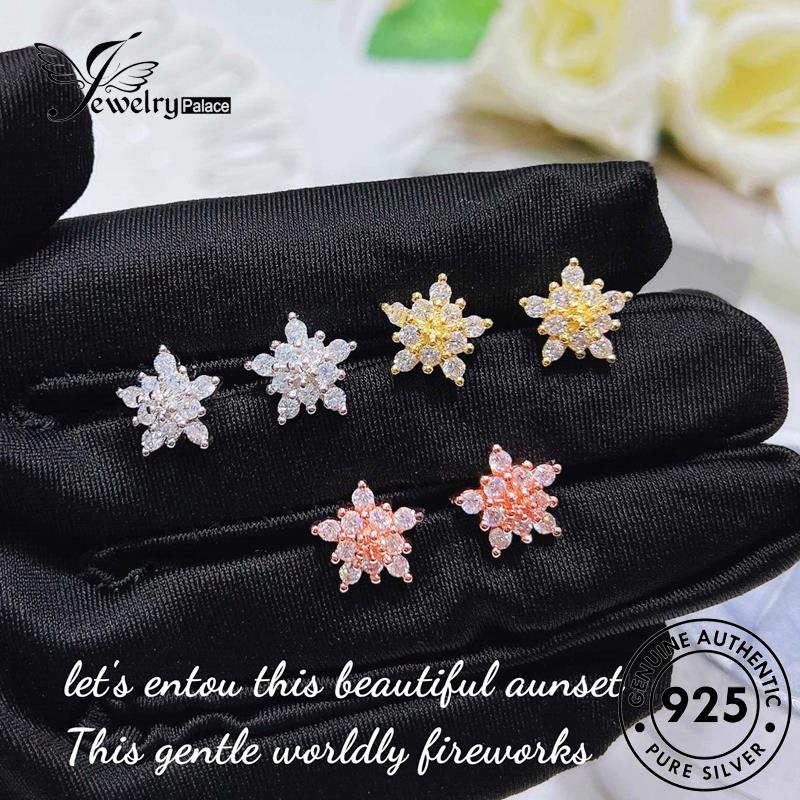 Jewelrypalace Snowflake Stud Anting Perak Asli925Emas Wanita Moissanite Berlian E224