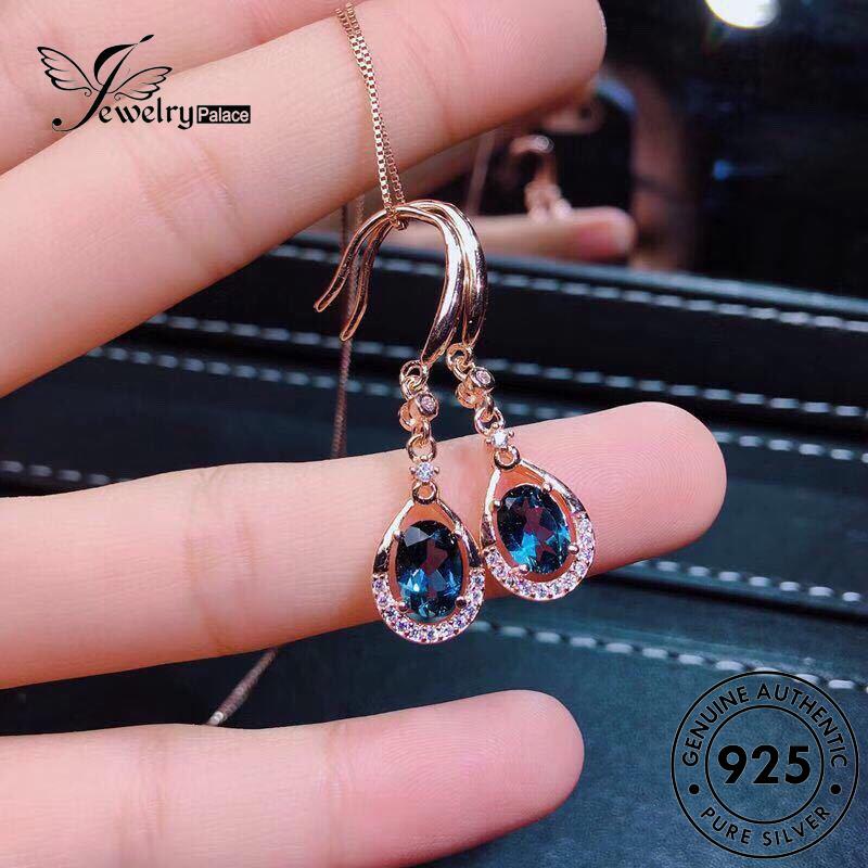 Jewelrypalace Hook Wanita Sapphire Oval Emas Perak925 Anting Asli E77