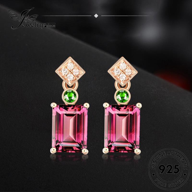 Jewelrypalace Anting Perak Pink Wanita Berlian Asli Tusuk925 Persegi Panjang Kristal E402