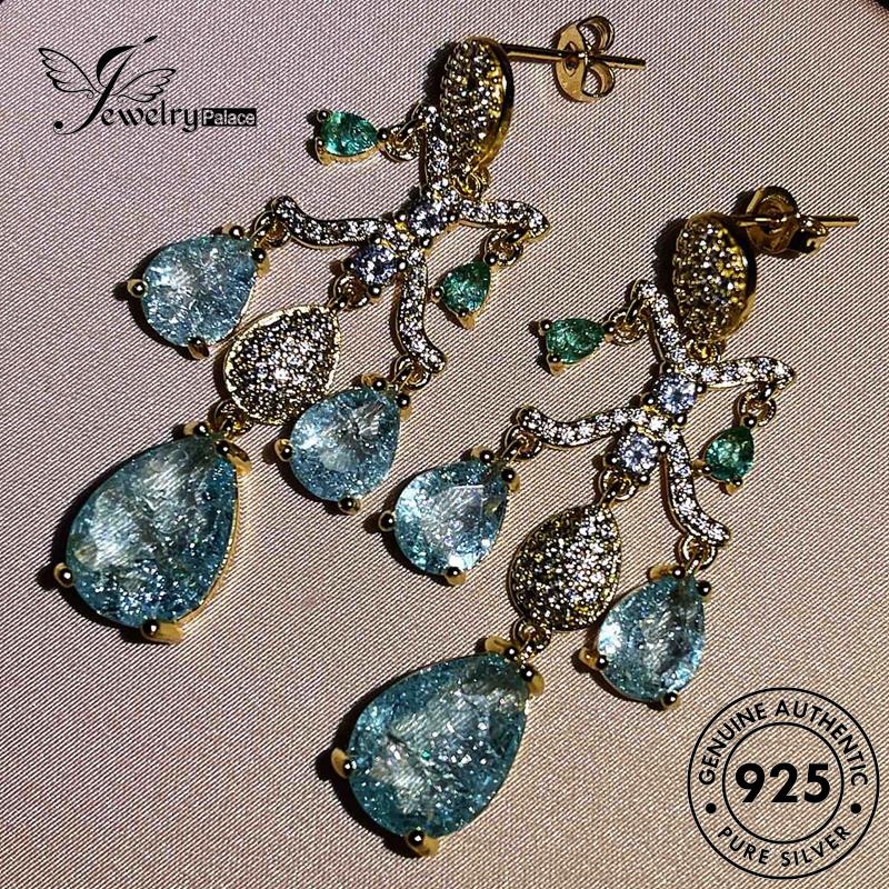 Jewelrypalace 925bentuk Anting Perak Wanita Drop Asli Aquamarine Stud E813