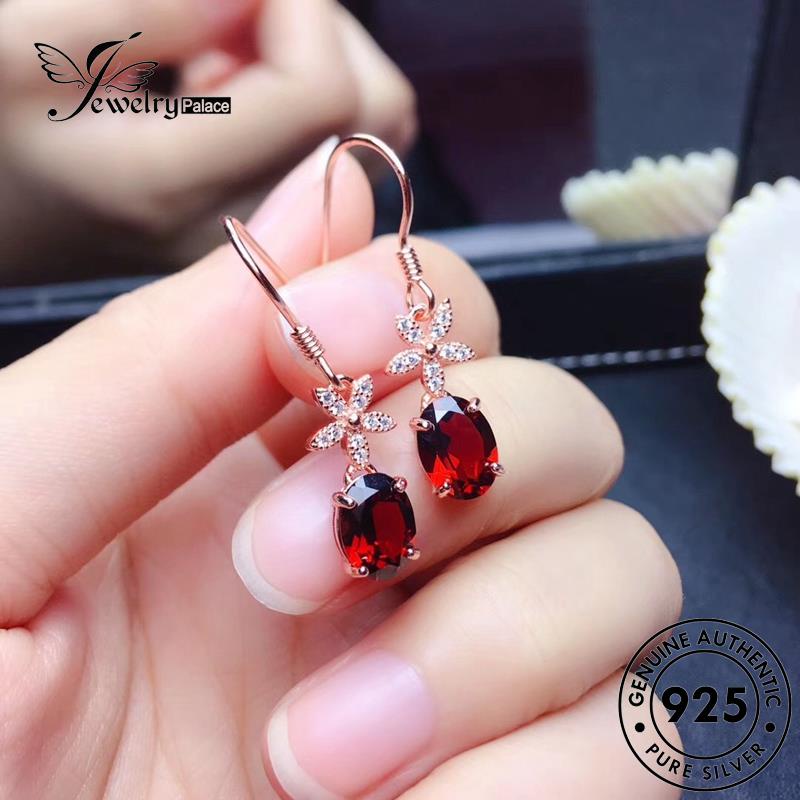 Jewelrypalace Wanita Kait Oval Anting Emas Perak Asli925 Ruby E816