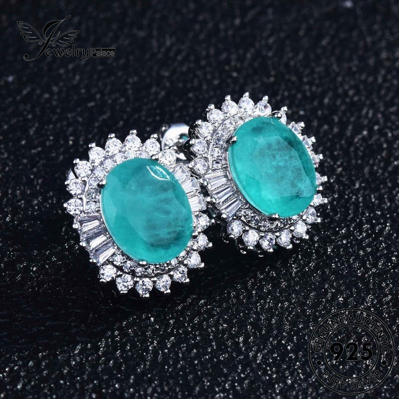 Jewelrypalace Anting Tusuk Wanita925 Oval Asli Aquamarine Perak E825