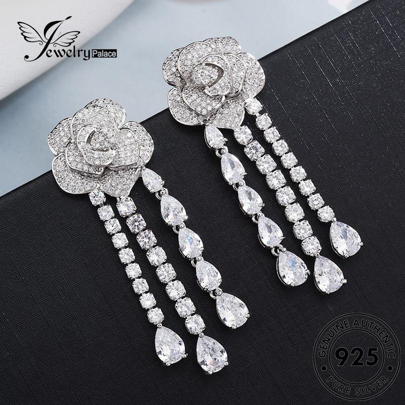 Jewelrypalace Drop925 Anting Tusuk Wanita Bunga Air Perak Moissanite Berlian Asli E845