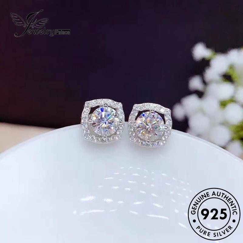 Jewelrypalace Anting Tusuk Moissanite Berlian Asli Silver Wanita Bulat925 E862