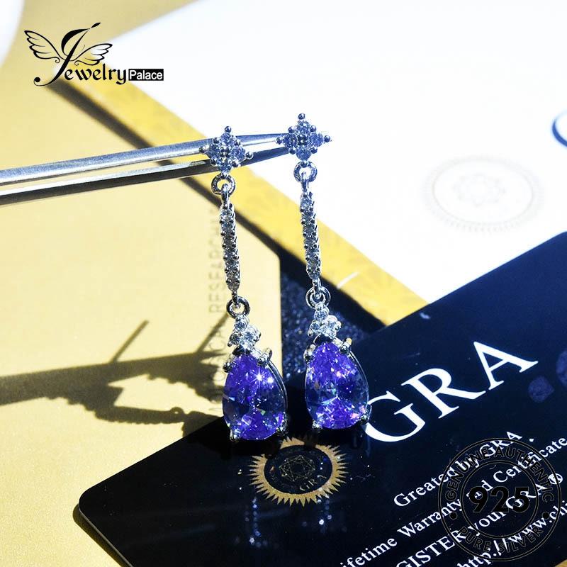 Jewelrypalace Anting Amethyst Asli925 Stud Wanita Bentuk Tetes Perak E923