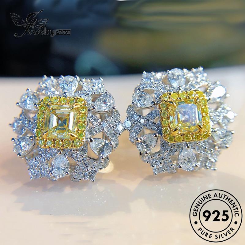 Jewelrypalace925 Wanita Asli Anting Persegi Silver Stud Citrine E884