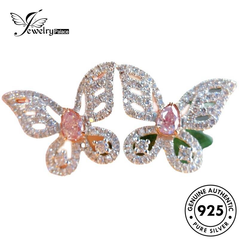 Jewelrypalace Anting Tusuk Kupu Pink Kristal Asli Wanita925 Perak Berlian E887