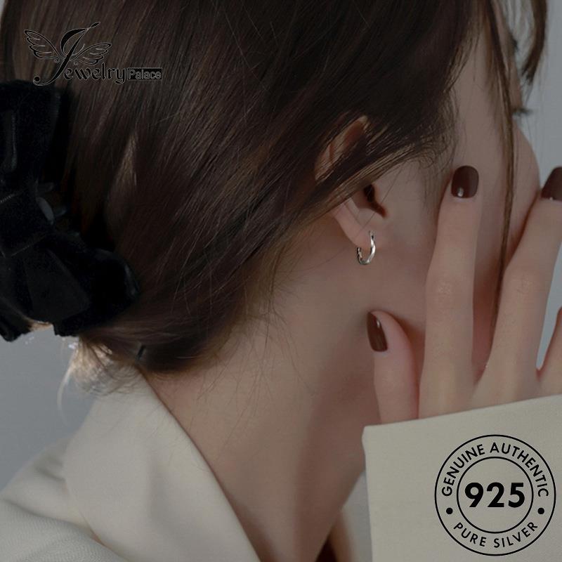 Tempat Perhiasan Wanita Emas Asli925 Anting Hoop Distorsi Perak E985